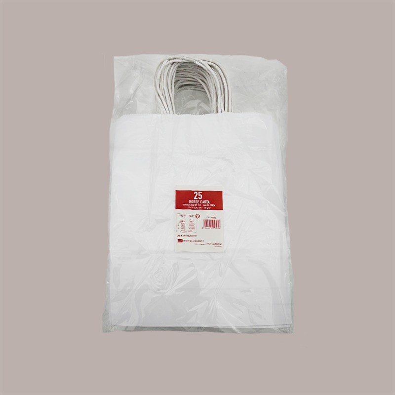 Shopper Busta Carta Bianca con Manico Cordino 22+10 H 29,5 cm gr 100 50 Pezzi [767487b1]