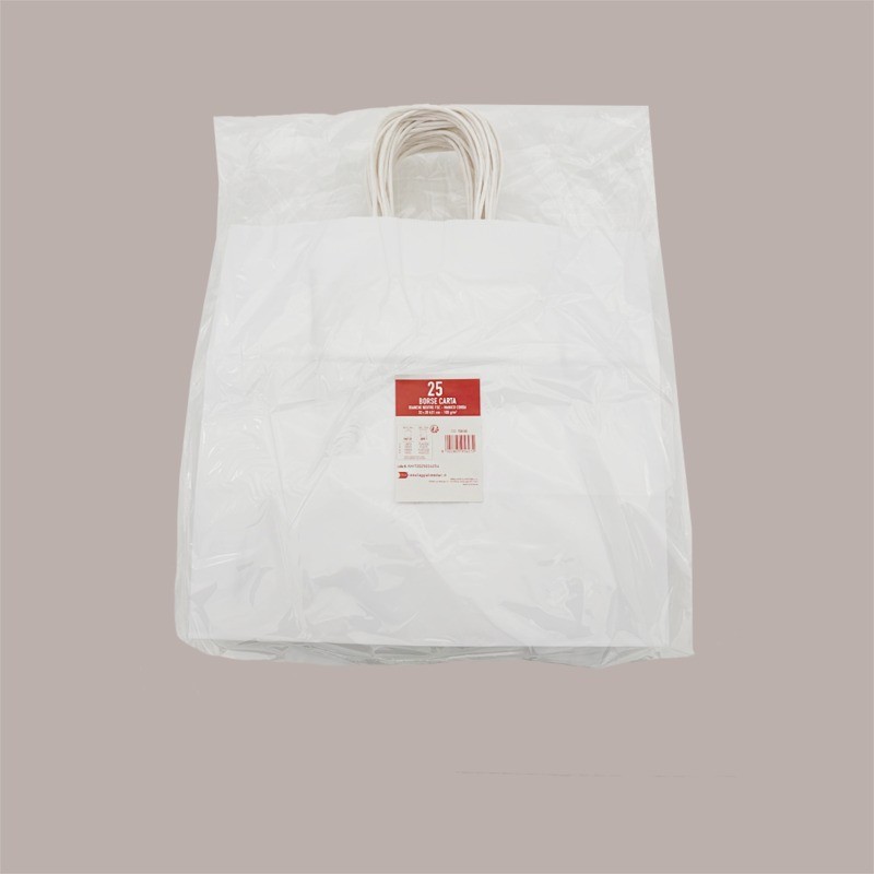 Shoppers Busta Carta Bianca con Manico Cordino 32+20 H 31cm gr 100 50 Pezzi [f1d85fb0]