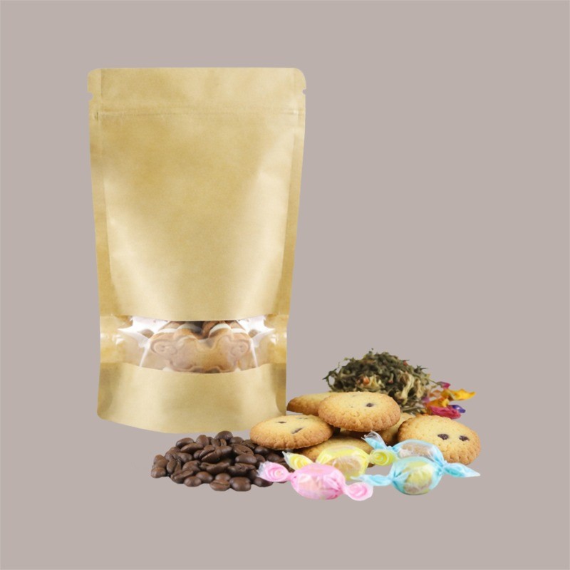 Sacchetto in Carta Avana Doypack con Finestra 110x190+35+35 mm 2 x 50 Pezzi [85774a81]