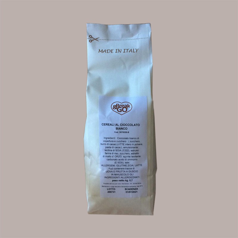 Cerealini al Riso Ricoperti di Cioccolato Bianco Crispearls White BREAK&GO 700 gr [e1680380]