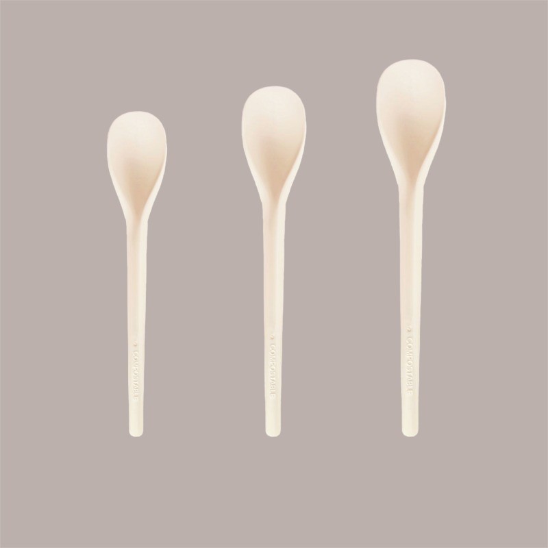 Cucchiaino Bio 12 cm Beige in PLA Ideale per Gelato Frappè Yogurt Granita Ice Curvy S 1 kg [91118180]