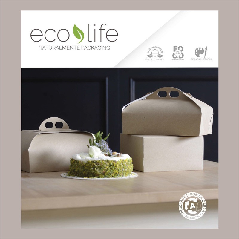 Scatola Porta Torta in Cartoncino Avana Ecolife 17x17H7cm 10 pezzi [2b24fd08]