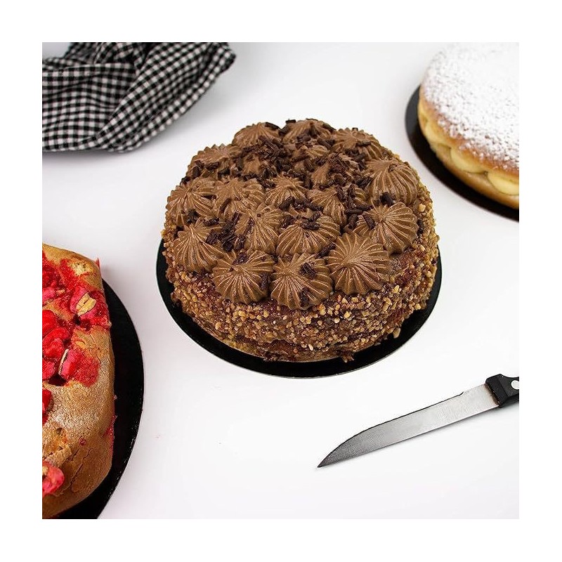 Disco Vassoio Rigido Sottotorta Dolce in Cartoncino Alimentare Bianco Nero Bordo Liscio Dm30 cm 10 Kg [c91079ad]