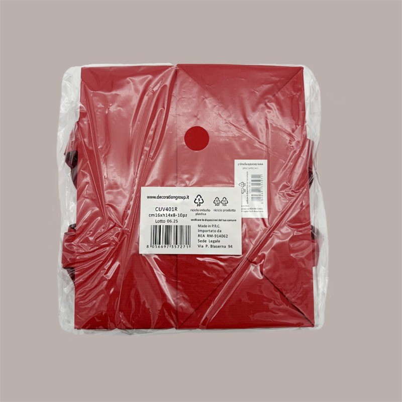 Borsa Carta Chiusura Velcro Rossa con nastro in raso 16+8x14 cm 10 Pezzi [facd1bcf]