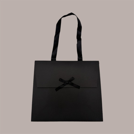 Borsa Carta Chiusura Velcro Nera con nastro in raso 24+11x21 cm 10 Pezzi [9fff6fdb]