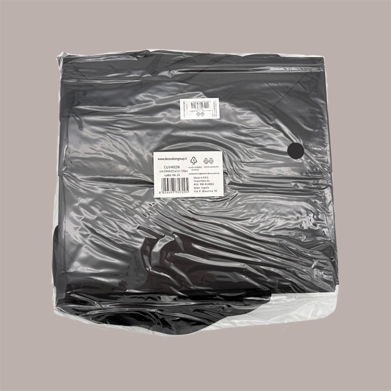 Borsa Carta Chiusura Velcro Nera con nastro in raso 24+11x21 cm 10 Pezzi [f494aacc]
