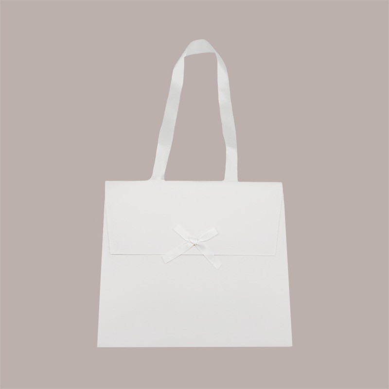 Borsa Carta Chiusura Velcro Bianco con nastro in raso 24+11x21 cm 10 Pezzi [0ab864de]