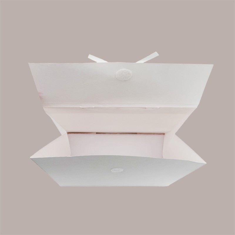 Borsa Carta Chiusura Velcro Bianco con nastro in raso 24+11x21 cm 10 Pezzi [6483e6d7]