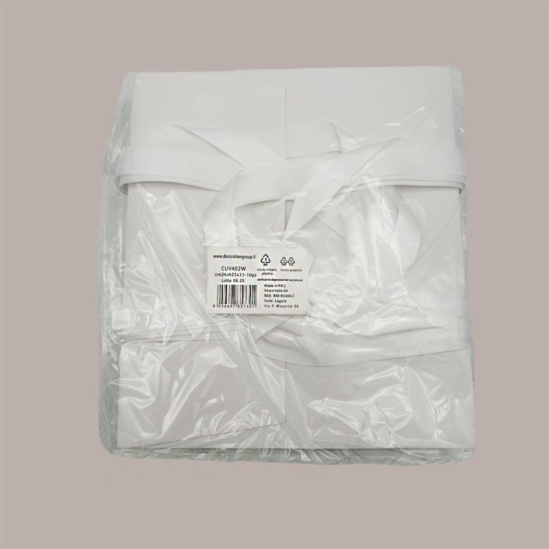 Borsa Carta Chiusura Velcro Bianco con nastro in raso 24+11x21 cm 10 Pezzi [61d3a1c9]