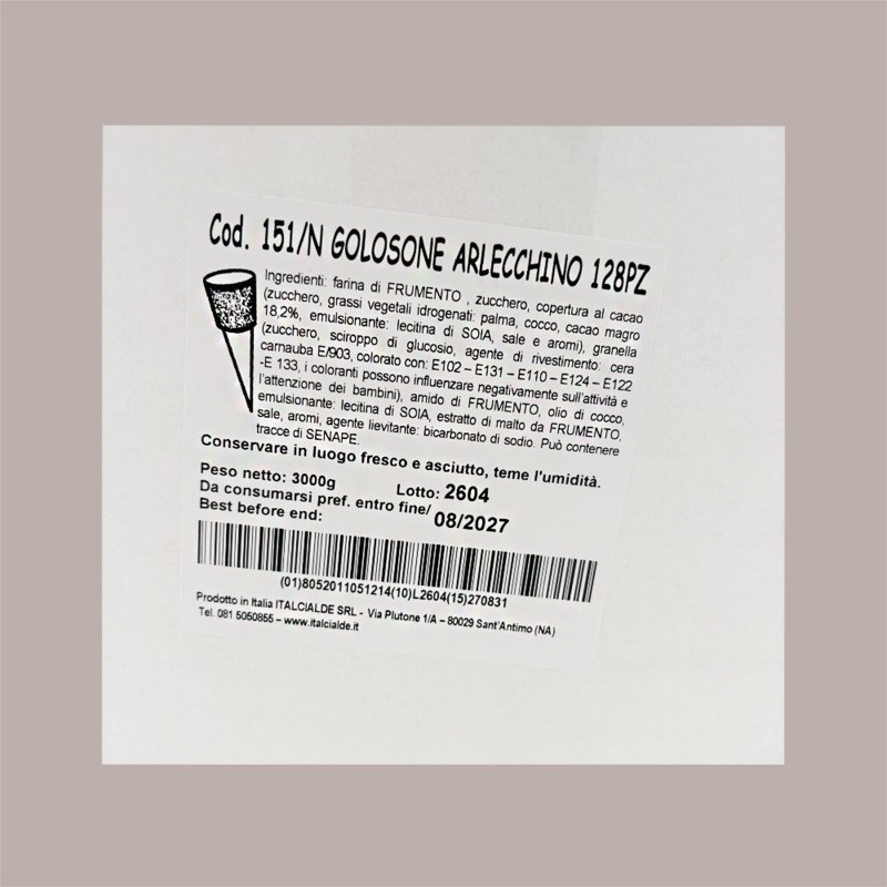 Cono Golosone Arlecchino Italcialde Ideale per Gelato 128 Pezzi [7a87c2c3]