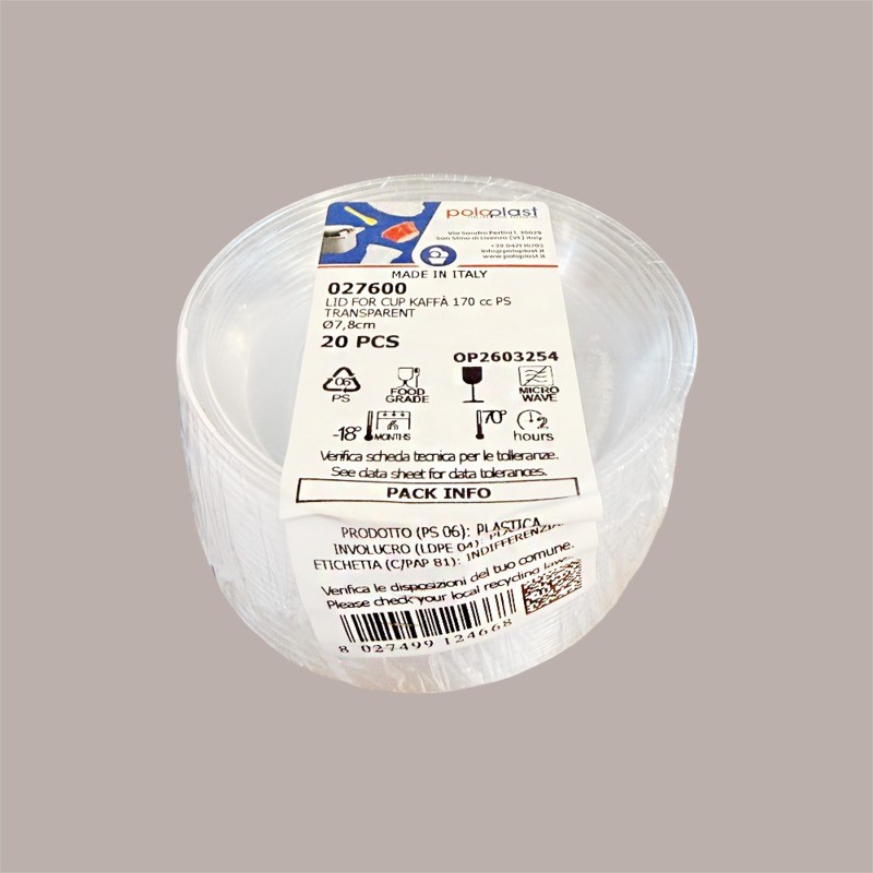 Coperchio coppa Kaffà Trasparente 170 cc Diametro 7,8 cm 100 pezzi [23e50173]