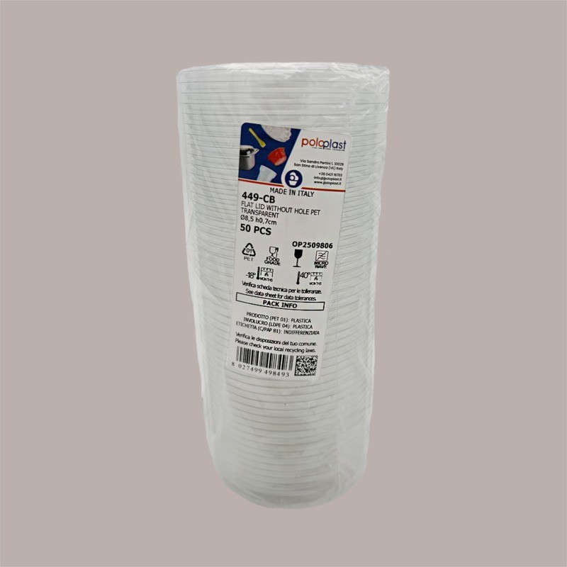 Coperchio Piatto Senza Foro per Coppa FLY Trasparente Dm 8,5 cm H0,7 cm 100 pezzi [2dbcb070]