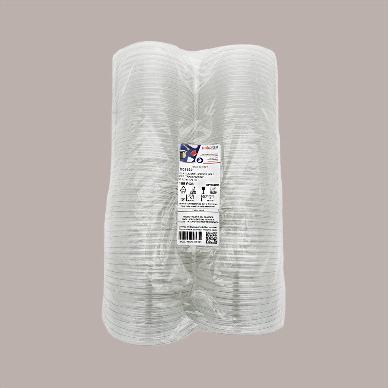 Coperchio Piatto con Foro a Croce per Coppetta MIA Trasparente Dm 9,3 cm H1,22 cm 100 pezzi [3f576374]