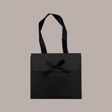 Borsa Carta Chiusura Velcro Nera con nastro in raso 16+8x14 cm 10 Pezzi [1787a85f]