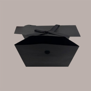 Borsa Carta Chiusura Velcro Nera con nastro in raso 16+8x14 cm 10 Pezzi [79bc2a56]