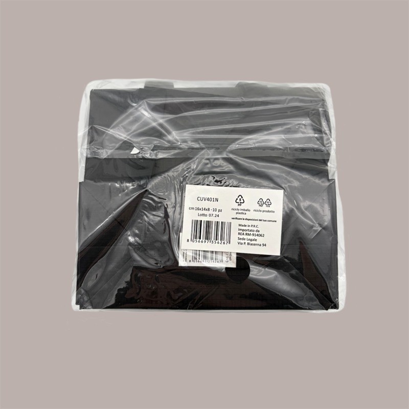 Borsa Carta Chiusura Velcro Nera con nastro in raso 16+8x14 cm 10 Pezzi [7cec6d48]