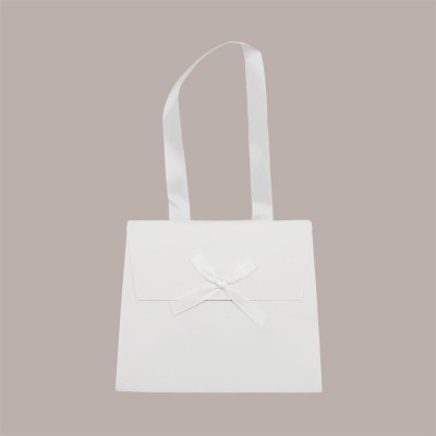 Borsa Carta Chiusura Velcro Bianco con nastro in raso 16+8x14 cm 10 Pezzi [902b705e]
