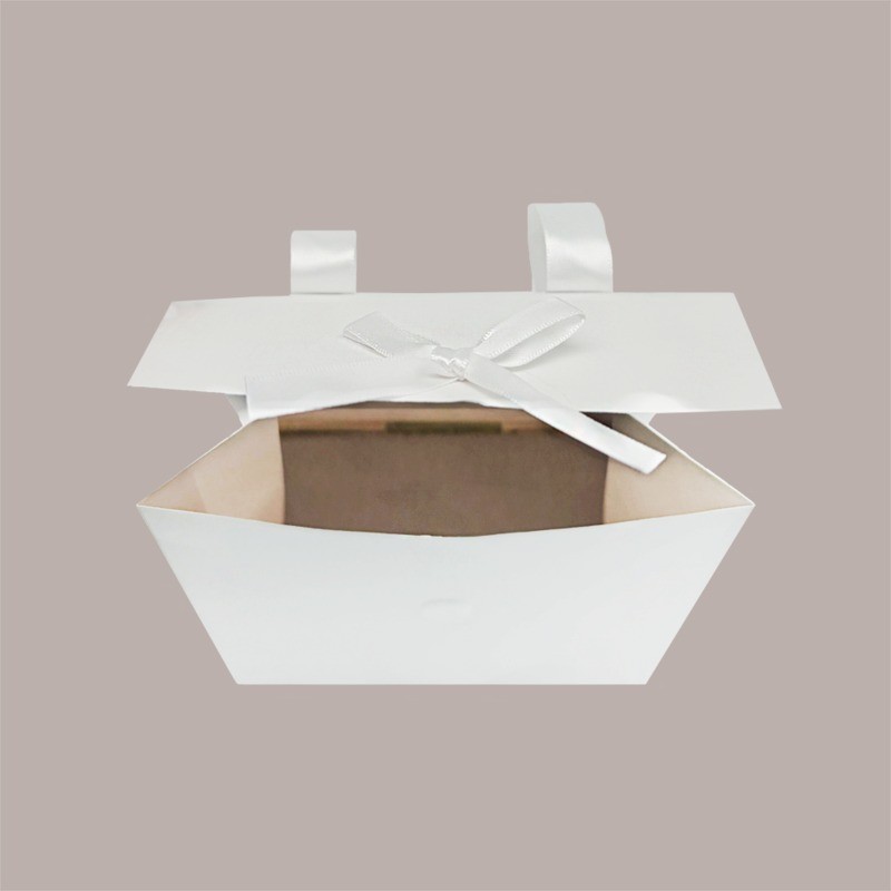 Borsa Carta Chiusura Velcro Bianco con nastro in raso 16+8x14 cm 10 Pezzi [fe10f257]