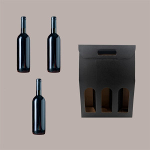 Scatola Astuccio Porta 3 Bottiglie 750 ml Olio Vino in Cartoncino grafica Kraft Nero 270x90H385 mm 10 pezzi [dc9eab3f]