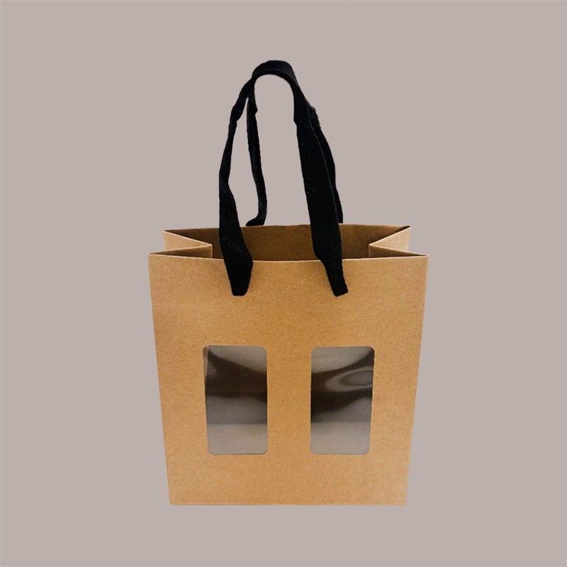 Borsa Shopper Carta Naturale Porta Vasetti con Finestra 16,6+8x18 cm 20 pezzi [90784fef]