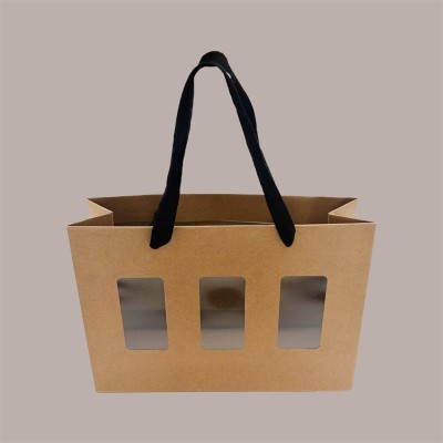 Borsa Shopper Carta Naturale Porta Vasetti con Finestra 25+8x18 cm 20 pezzi [17d497ee]