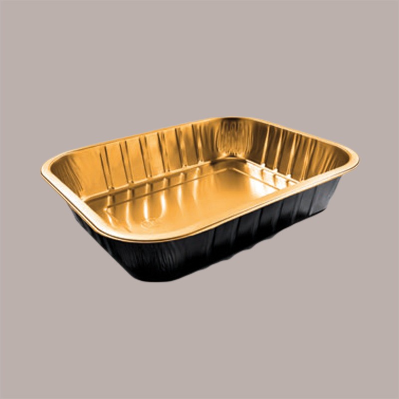 Contenitore Alluminio Oro Nero 4 Porzioni Eclipse per Microonde  236x185H49mm AS221530 50 pezzi [70235674]