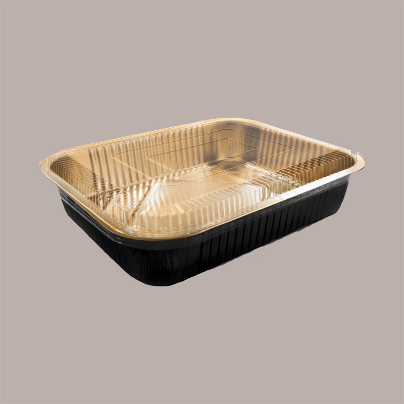 Contenitore Alluminio Oro Nero 4 Porzioni Eclipse per Microonde  236x185H49mm AS221530 50 pezzi [1b489363]