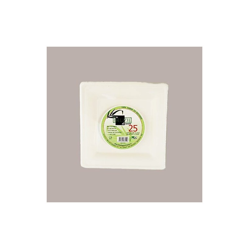 Piatto Biodegradabile Eco Quadrato 20x20 Carta Polpa Cellulosa 50 pezzi [ea349964]