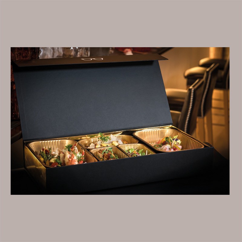 Contenitore Alluminio Oro Nero 2 Porzioni Eclipse per Microonde 232x144H47mm AS221112 50 pezzi [1041657e]