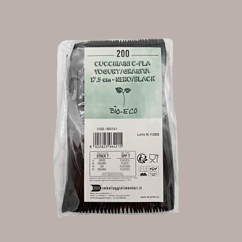 Cucchiaino Nero in PLA per Yogurt e Granita 17,5cm 200 pezzi [7ff86655]