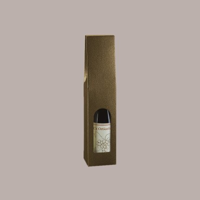 Scatola Astuccio Porta 1 Bottiglia 750 ml Olio Vino Cartoncino Marrone grafica effetto pelle con Finestra 90x90H385mm [ad2224cb]