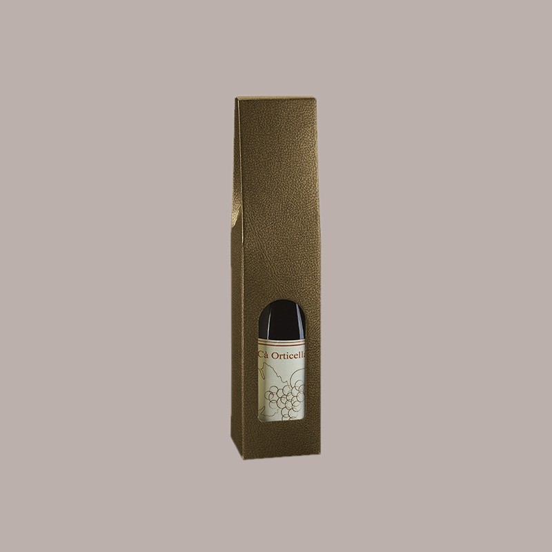 Scatola Astuccio Porta 1 Bottiglia 750 ml Olio Vino Cartoncino Marrone grafica effetto pelle con Finestra 90x90H385mm [ad2224cb]