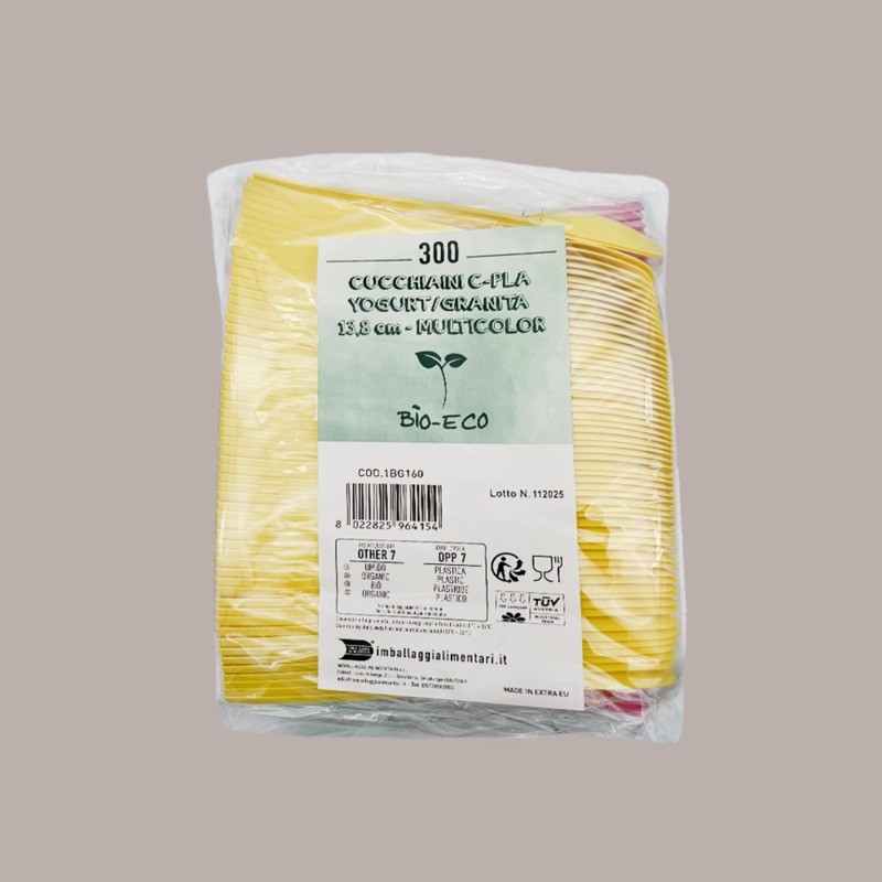 Cucchiaini Multicolor Impilati in PLA per Yogurt e Granita 13,8 cm 300 pezzi [f854be54]