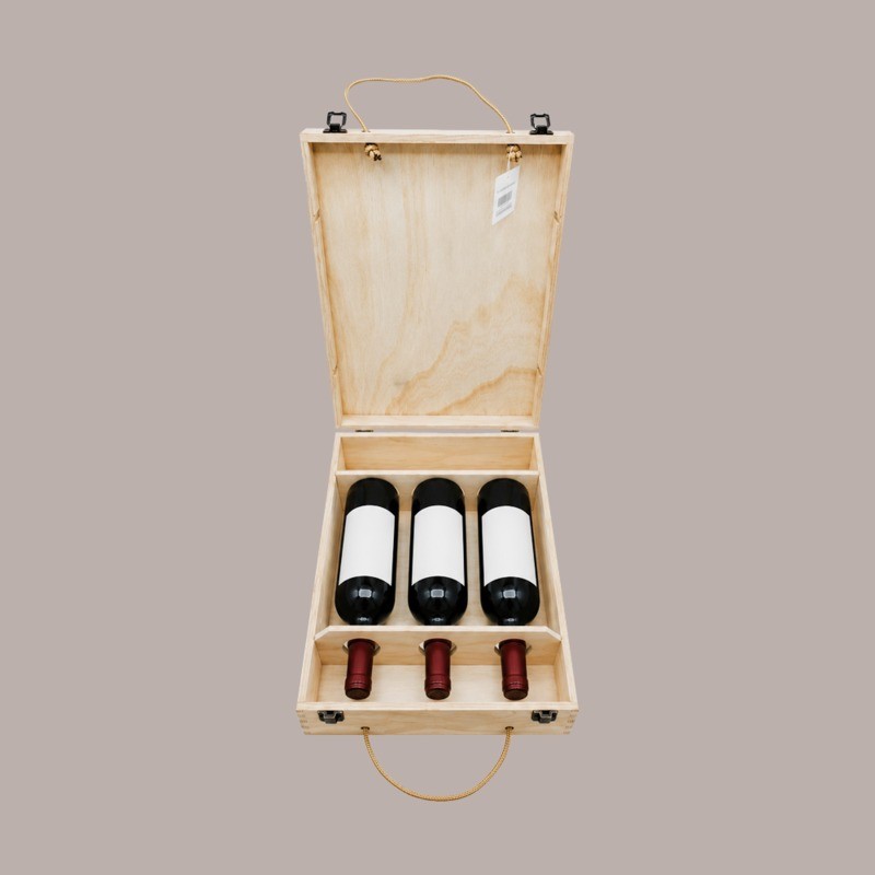 1 Pz Scatola in Legno di Pino Cassetta Stesa porta 3 Bottiglie Olio Vino da 750 Ml  350x290H9,5mm [d85b325e]