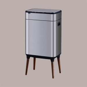 Cestino Pattumiera Automatica Doppia con Sensore 26 Lt Acciaio Inox, Ozono e Gambe in Legno [36891c25]