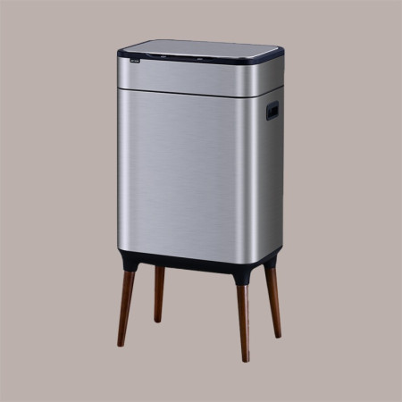 Cestino Pattumiera Automatica Doppia con Sensore 26 Lt Acciaio Inox, Ozono e Gambe in Legno [36891c25]