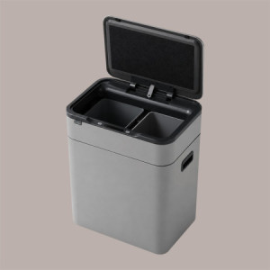 Cestino Pattumiera Automatica Doppia con Sensore 26 Lt Acciaio Inox, Ozono e Gambe in Legno