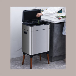Cestino Pattumiera Automatica Doppia con Sensore 26 Lt Acciaio Inox, Ozono e Gambe in Legno [58b29e2c]