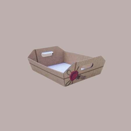 Cesto per Confezioni Regalo Natalizie in Cartoncino Marrone grafica Ceralacca Rettangolare Mediio Grande 390x280H90mm [adfb0288]
