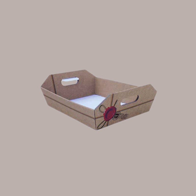 Cesto per Confezioni Regalo Natalizie in Cartoncino Marrone grafica Ceralacca Rettangolare Medio 350x250H70mm 10 Pz [8f660b09]