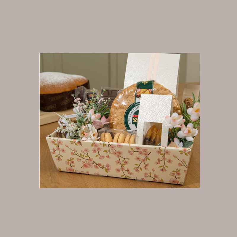 Cesto per Confezioni Regalo Pasquali in Cartoncino grafica Fiori Pesco Rettangolare Grande 400x300H115mm 10 Pz [83f15214]