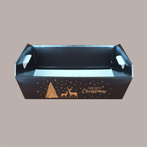 Cesto per Confezioni Regalo Natalizie in Cartoncino Marrone grafica Magical Winter Rettangolare Grande 400x300H120mm  [39d24572]