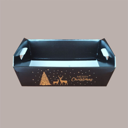Cesto per Confezioni Regalo Natalizie in Cartoncino Marrone grafica Magical Winter Rettangolare Grande 400x300H120mm  [39d24572]