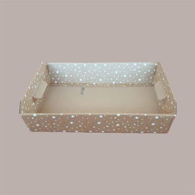 Cesto per Confezioni Regalo Natalizie in Cartoncino Avana grafica Stelle Bianche Galaxy Rettangolare Piccolo 310x220H [e4c97c0c]