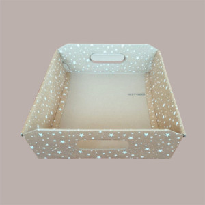 Cesto per Confezioni Regalo Natalizie in Cartoncino Avana grafica Stelle Bianche Galaxy Rettangolare Medio 350x260H70mm 10 Pz