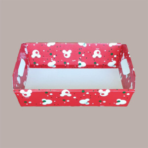 Cesto per Confezioni Regalo Natalizie in Cartoncino Rosso Grafica Topolino Rettangolare Piccolo 310x220H90mm 10 Pz