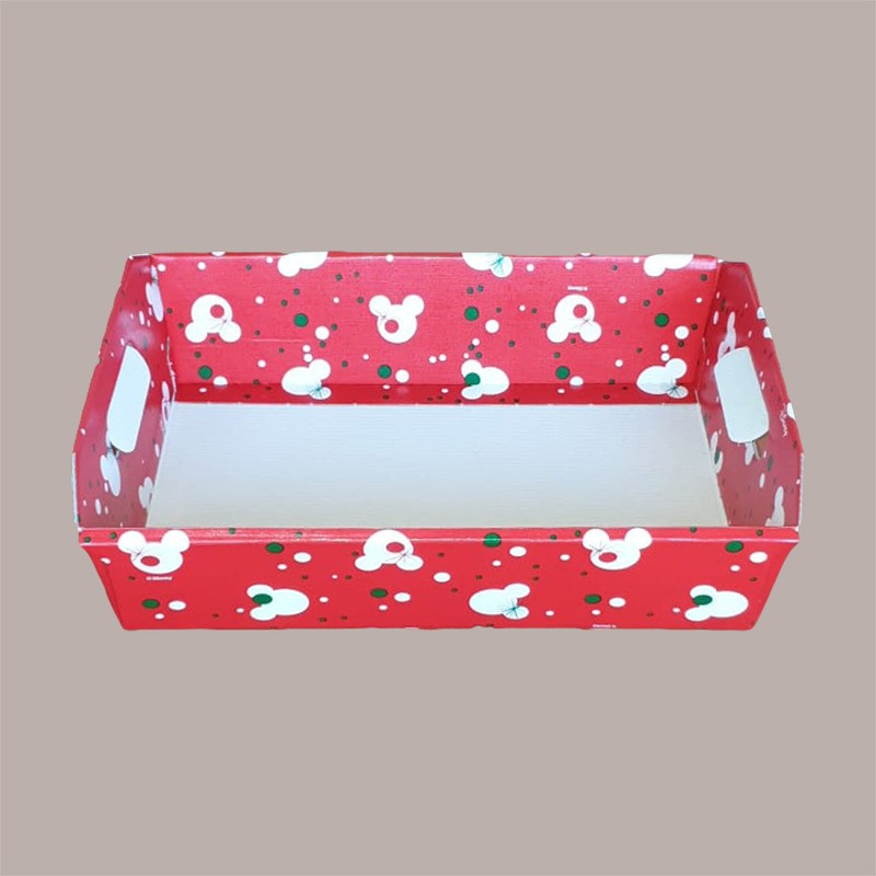 Cesto per Confezioni Regalo Natalizie in Cartoncino Rosso Grafica Topolino Rettangolare Piccolo 310x220H90mm 10 Pz [5415df17]