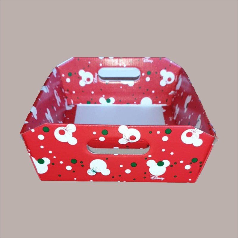 Cesto per Confezioni Regalo Natalizie in Cartoncino Rosso Grafica Topolino Rettangolare Piccolo 310x220H90mm 10 Pz [e658590d]