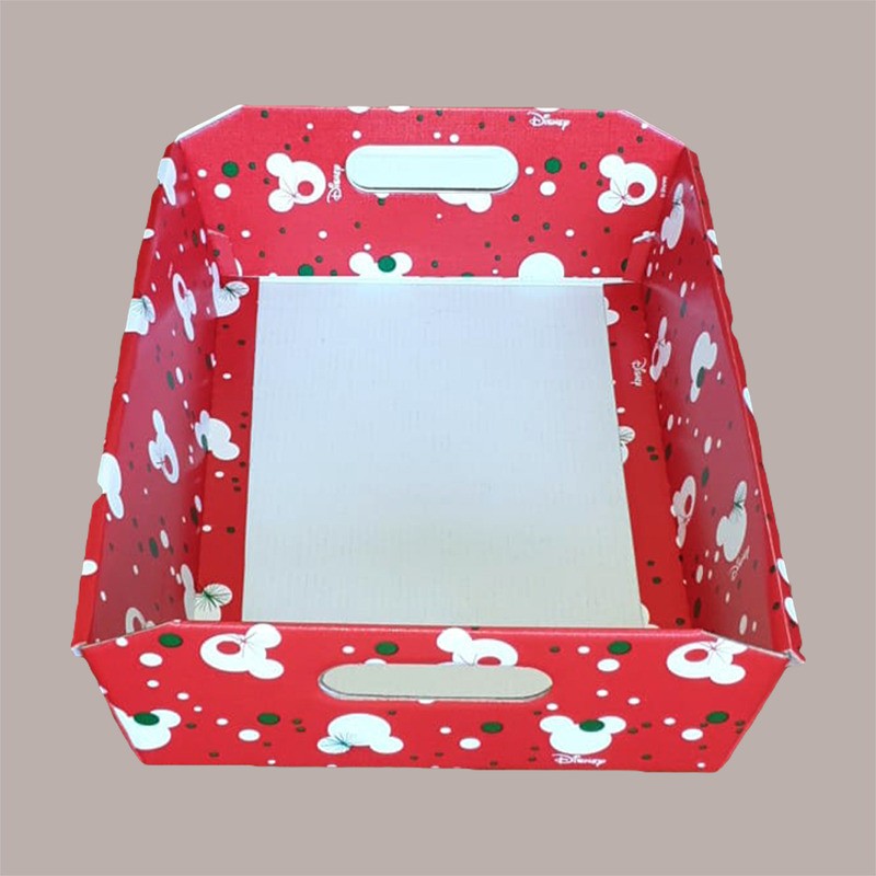 Cesto per Confezioni Regalo Natalizie in Cartoncino Rosso Grafica Topolino Rettangolare Medio 350x260H70mm 10 Pz [61f4810c]