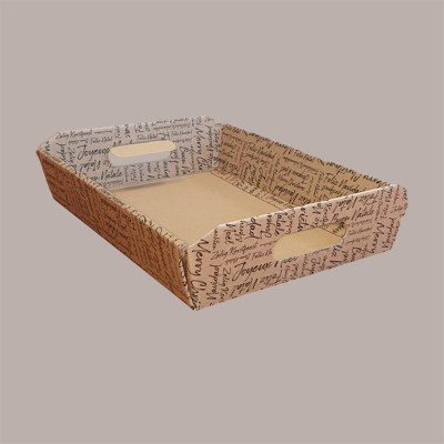 Cesto per Confezioni Regalo Natalizie in Cartoncino Marrone grafica Natale Words Rettangolare 400x300H120mm 10 Pz [de6e02b6]